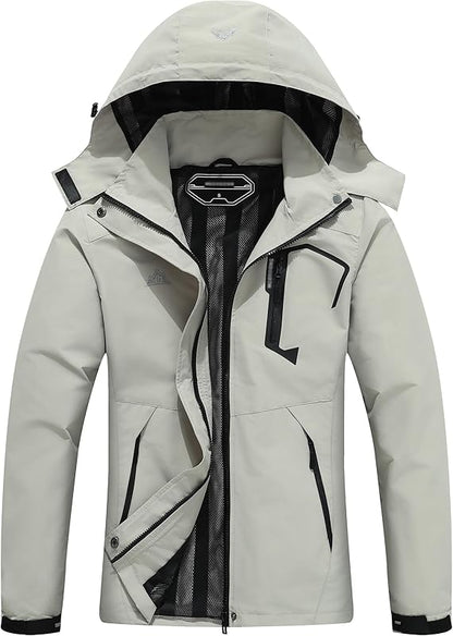 Women's Waterproof Lightweight Rain Jacket Windproof Breathable Trench Coat Detachable Hood Raincoats Outdoor Hiking Jacket