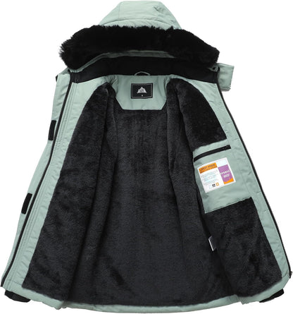 MOERDENG Women's Ski Jacket Waterproof Warm Winter Coat Hooded Snowboarding Jacket Versatile for Hiking & Winter Activities