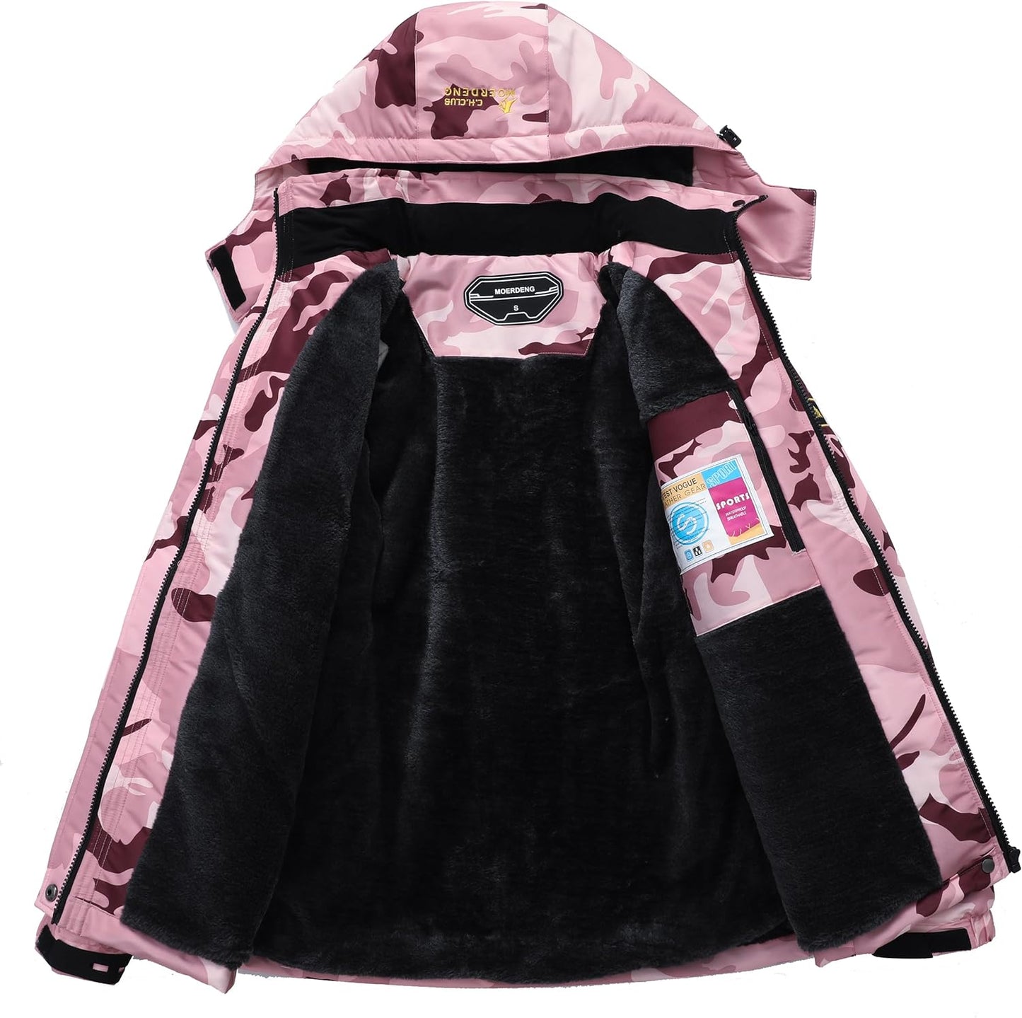 MOERDENG Women's Waterproof Ski Jacket Warm Winter Snow Coat Mountain Windbreaker Hooded Raincoat Jacket