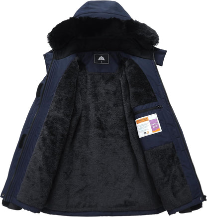 MOERDENG Women's Ski Jacket Waterproof Warm Winter Coat Hooded Snowboarding Jacket Versatile for Hiking & Winter Activities