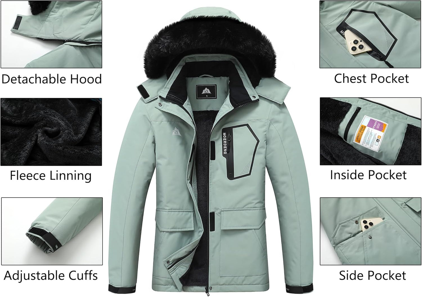 MOERDENG Women's Ski Jacket Waterproof Warm Winter Coat Hooded Snowboarding Jacket Versatile for Hiking & Winter Activities