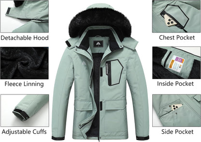 MOERDENG Women's Ski Jacket Waterproof Warm Winter Coat Hooded Snowboarding Jacket Versatile for Hiking & Winter Activities