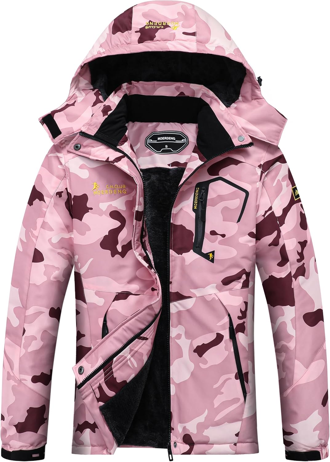 MOERDENG Women's Waterproof Ski Jacket Warm Winter Snow Coat Mountain Windbreaker Hooded Raincoat Jacket