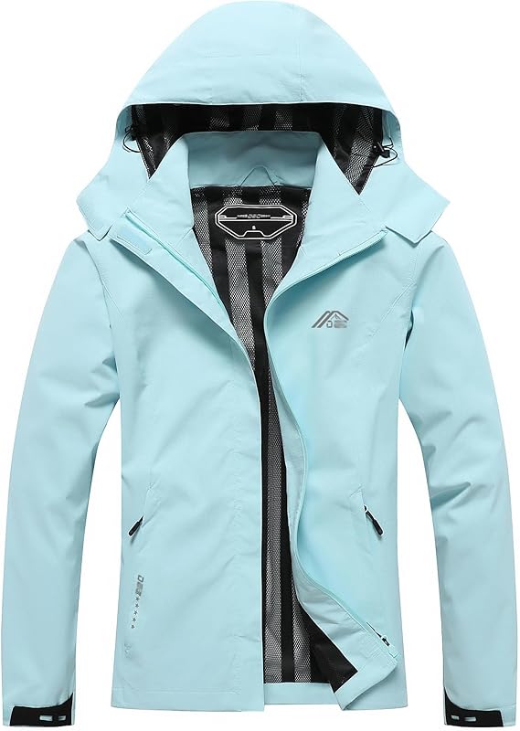 Women's Waterproof Raincoat Lightweight Rain Jacket Detachable Hood Travel Outdoor