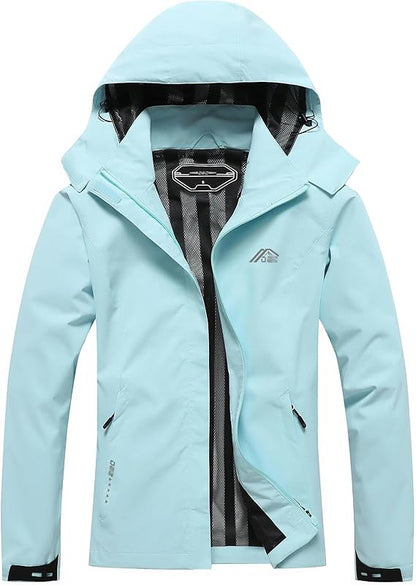 Women's Waterproof Raincoat Lightweight Rain Jacket Detachable Hood Travel Outdoor