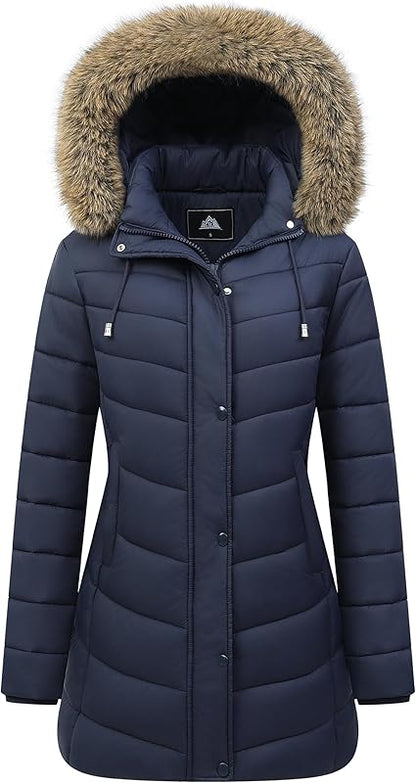 breathable moisture-wicking lining of MOERDENG womens long puffer jacket for all-day comfort
