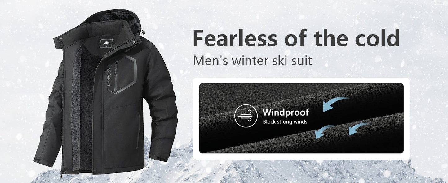 Men's Mountain Ski Jacket Winter Snow Coats Waterproof Warm Fleece Lining Jacket Parka with Hooded