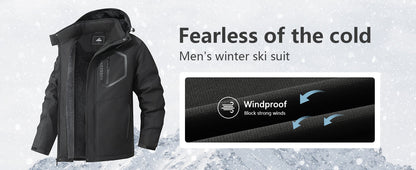 Men's Mountain Ski Jacket Winter Snow Coats Waterproof Warm Fleece Lining Jacket Parka with Hooded