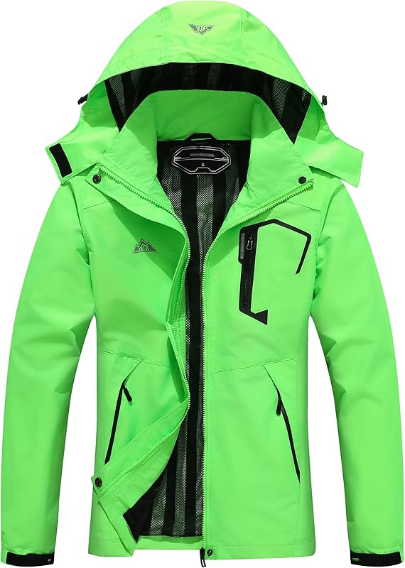Women's Waterproof Lightweight Rain Jacket Windproof Breathable Trench Coat Detachable Hood Raincoats Outdoor Hiking Jacket