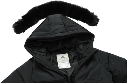 sturdy adjustable hood of MOERDENG girls winter long coat to block wind and snow
