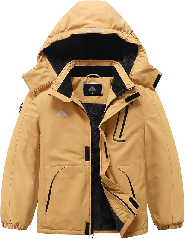Kid's Ski Jacket Waterproof Winter Coat Boy's and Girl's Fleece Snowboarding Jackets with Detachable Hood