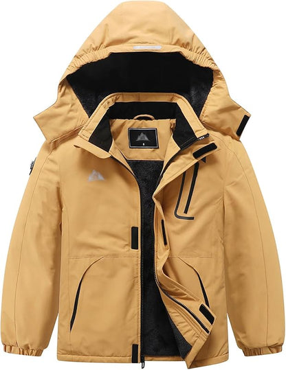 Kid's Ski Jacket Waterproof Winter Coat Boy's and Girl's Fleece Snowboarding Jackets with Detachable Hood