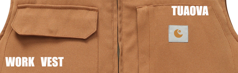 Men's Loose Fit Washed Duck Fleece-Lined Waterproof Workwear Mock-Neck Vest