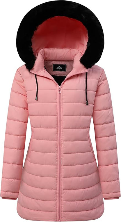 versatile MOERDENG womens long down coat paired with hiking pants for full outdoor gear setup
