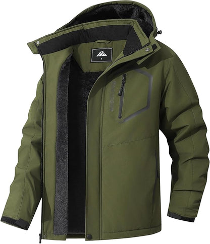 Men's Mountain Ski Jacket Winter Snow Coats Waterproof Warm Fleece Lining Jacket Parka with Hooded