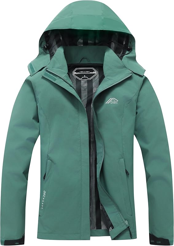 Women's Waterproof Raincoat Lightweight Rain Jacket Detachable Hood Travel Outdoor