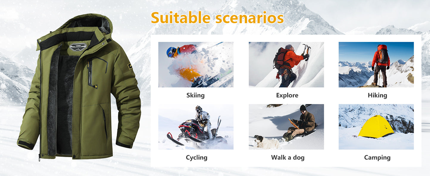 Men's Ski Jacket Warm Winter Snow Coat Waterproof Mountain Windbreaker Snowboarding Jacket Hooded for Hiking Traval