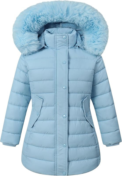stylish solid-color MOERDENG kids long winter parka with removable hood for family outings
