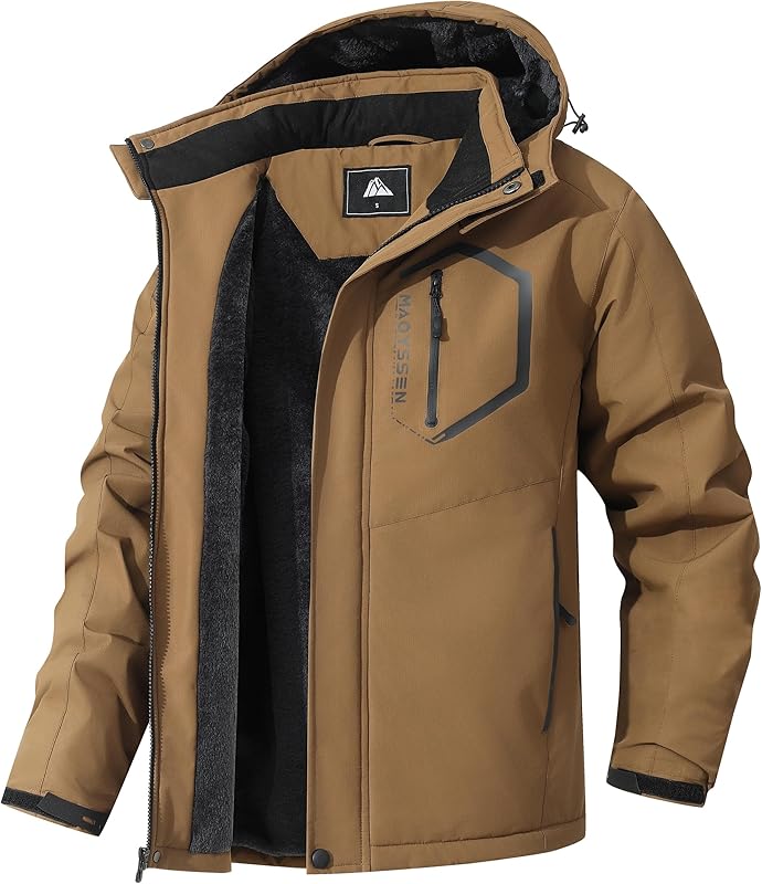 Men's Mountain Ski Jacket Winter Snow Coats Waterproof Warm Fleece Lining Jacket Parka with Hooded