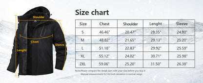 Men's Mountain Winter Coat Warm Fleece Ski Snow Jacket Waterproof Raincoat with Hood