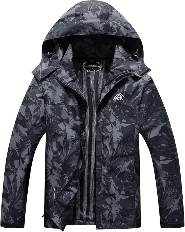 MOERDENG Men's Lightweight Waterproof Hooded Rain Jacket Outdoor Raincoat Shell Jacket for Hiking Travel