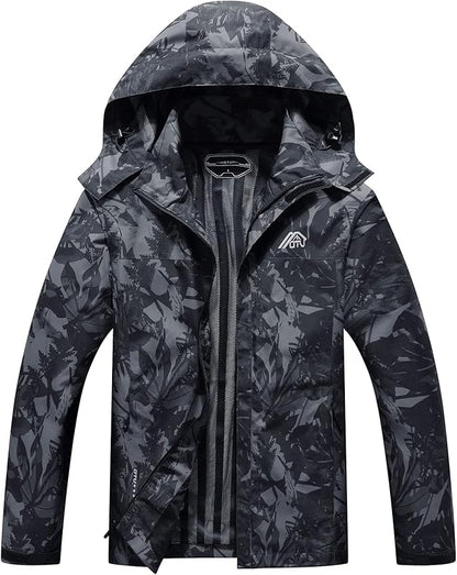 MOERDENG Men's Lightweight Waterproof Hooded Rain Jacket Outdoor Raincoat Shell Jacket for Hiking Travel