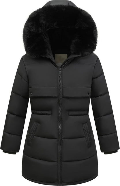 MOERDENG girls winter long coat kids warm hooded puffer jacket long-lasting snow parka
