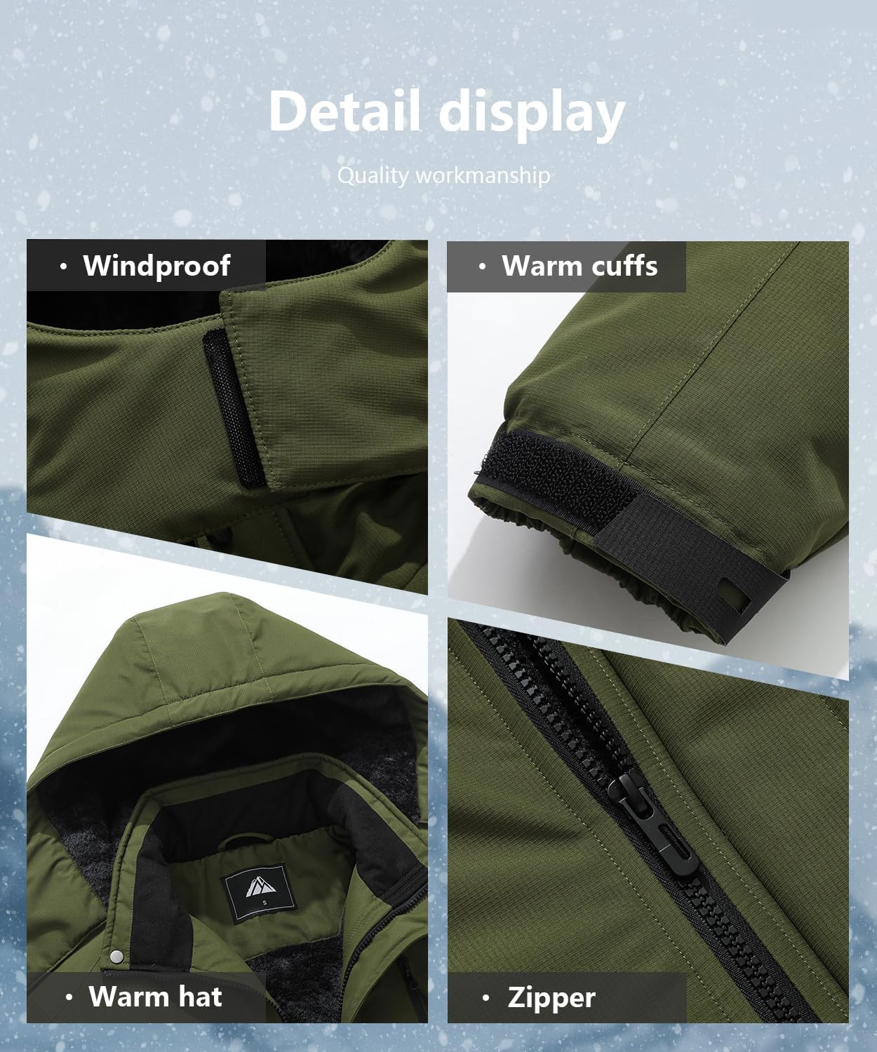 Men's Mountain Ski Jacket Winter Snow Coats Waterproof Warm Fleece Lining Jacket Parka with Hooded