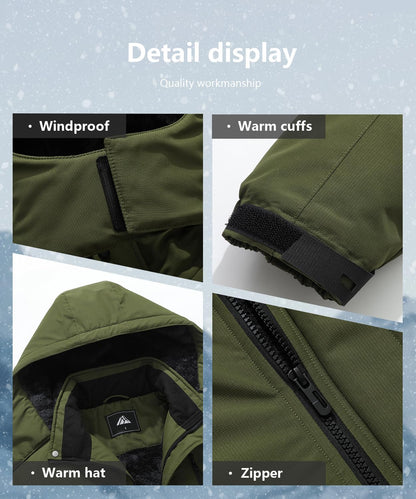 Men's Mountain Ski Jacket Winter Snow Coats Waterproof Warm Fleece Lining Jacket Parka with Hooded