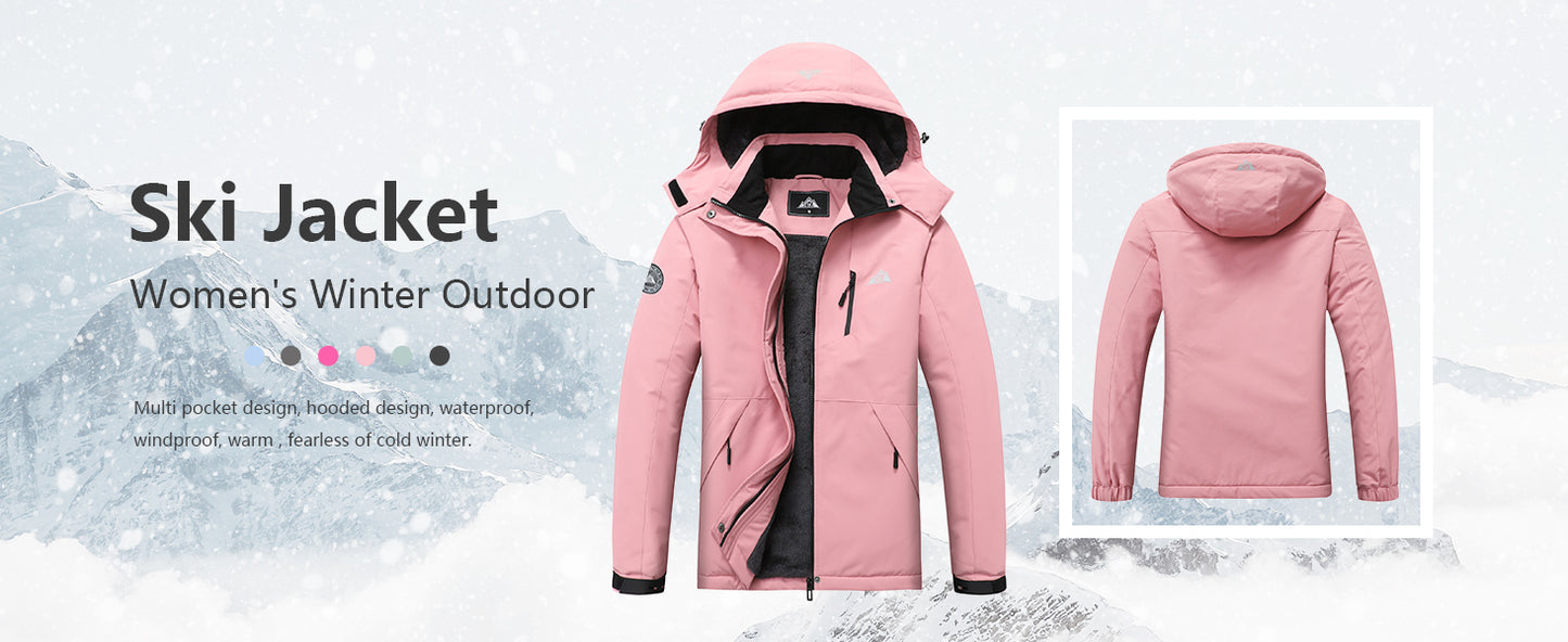 MOERDENG Women's Waterproof Snow Ski Jacket - Warm Winter Coat Insulated for Snowboarding, Softshell for Winter Hiking