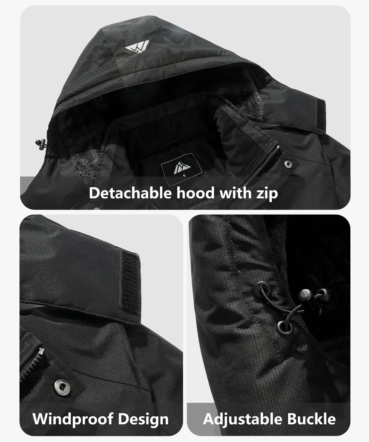 Men's Mountain Ski Jacket Waterproof Winter Coat Warm Snowboarding Jacket Snow Windbreaker Hooded for Hiking