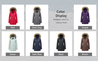 MOERDENG womens detachable-hood parka paired with snow boots for full cold-weather protection
