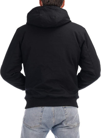 Men's Loose Fit Quilted Flannel Lined Workwear Waterproof Active Jacket Hooded Work Coat