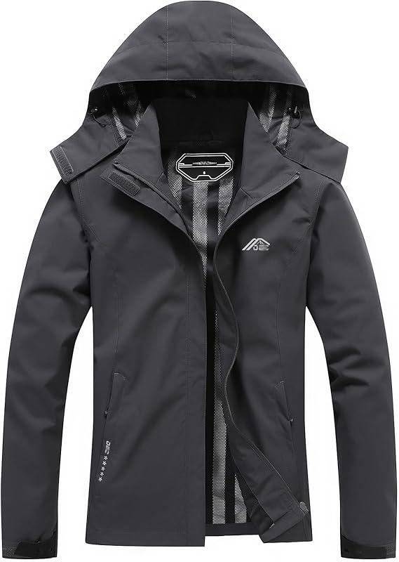 Women's Waterproof Raincoat Lightweight Rain Jacket Detachable Hood Travel Outdoor