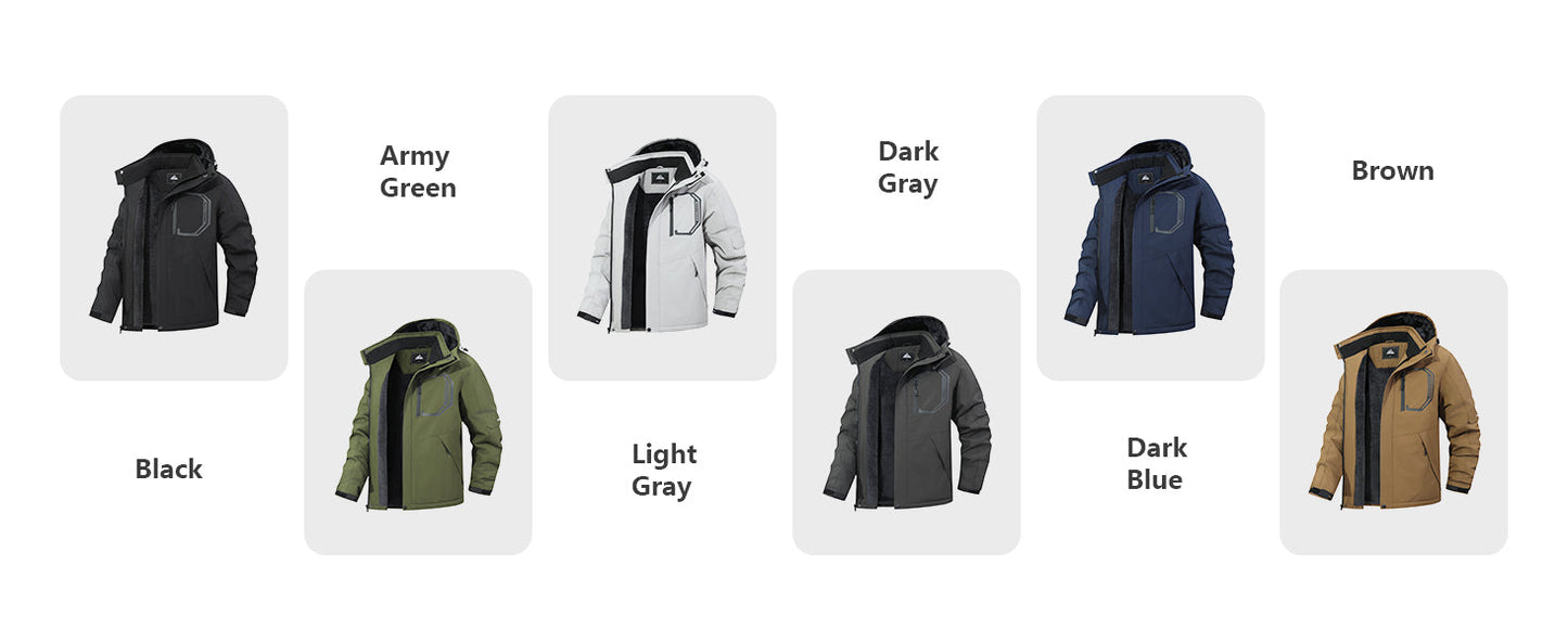 Men's Ski Jacket with Hooded Snowboarding Waterproof Fleece Lining Jacket Winter Coat Multi Pockets