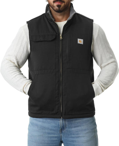 Men's Loose Fit Washed Duck Fleece-Lined Waterproof Workwear Mock-Neck Vest