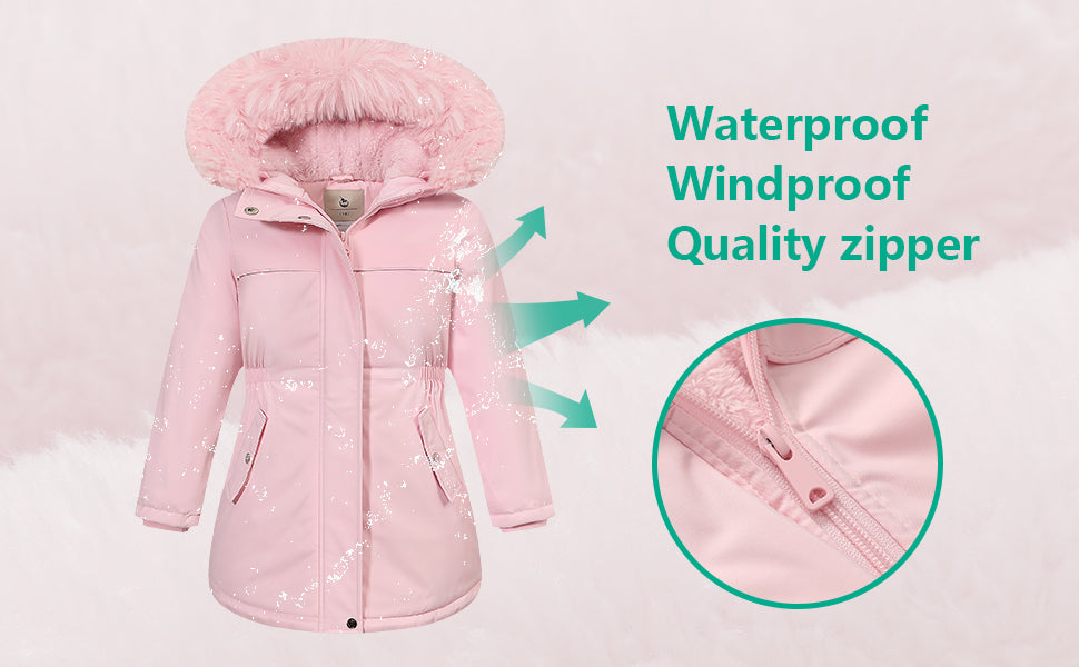 MOERDENG Girls Waterproof Winter Coat - Warm & Insulated