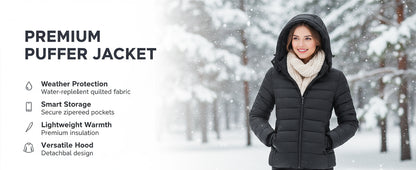 Women's Winter Coat Lightweight Waterproof Puffer Jacket - Quilted Short Down Coat for Women, Warm Winter Jacket