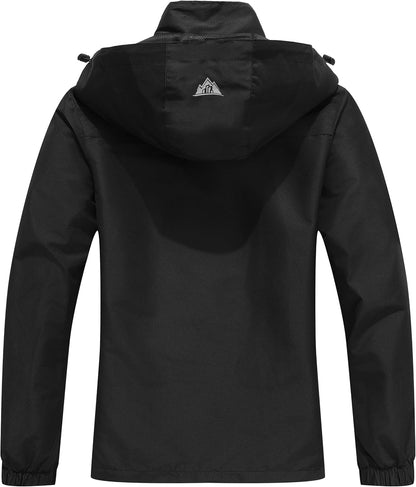 Women's Waterproof Lightweight Rain Jacket Windproof Breathable Trench Coat Detachable Hood Raincoats Outdoor Hiking Jacket