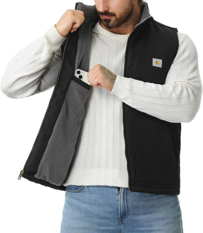 Men's Loose Fit Washed Duck Fleece-Lined Waterproof Workwear Mock-Neck Vest