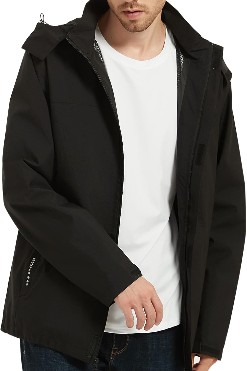 MOERDENG Men's Lightweight Waterproof Hooded Rain Jacket Outdoor Raincoat Shell Jacket for Hiking Travel