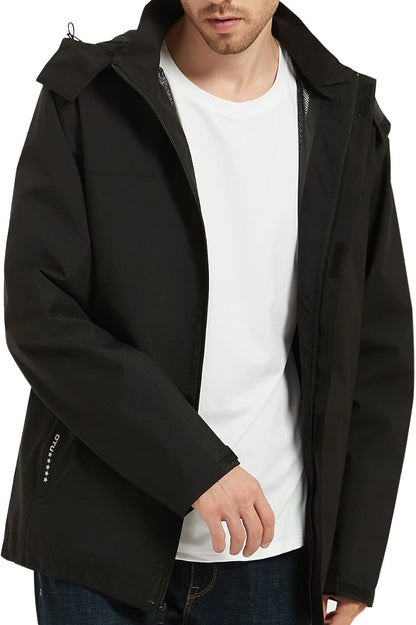 MOERDENG Men's Lightweight Waterproof Hooded Rain Jacket Outdoor Raincoat Shell Jacket for Hiking Travel