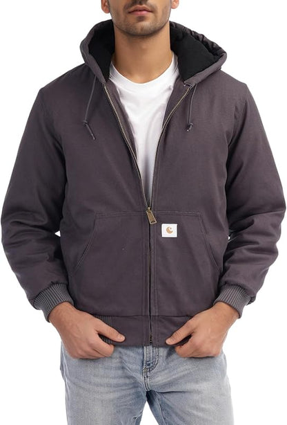 Men's Loose Fit Quilted Flannel Lined Workwear Waterproof Active Jacket Hooded Work Coat