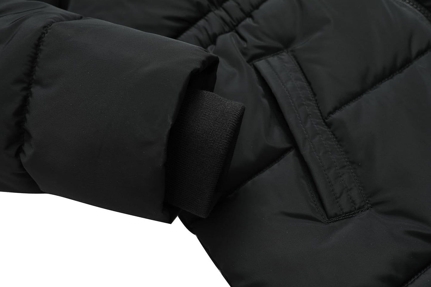 windproof ribbed cuffs of MOERDENG girls long puffer jacket to lock in body heat
