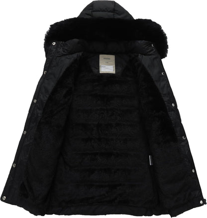
removable hood with adjustable drawstring of MOERDENG kids long warm winter coat