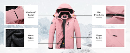 MOERDENG Women's Waterproof Snow Ski Jacket - Warm Winter Coat Insulated for Snowboarding, Softshell for Winter Hiking