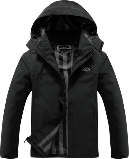 MOERDENG Men's Lightweight Waterproof Hooded Rain Jacket Outdoor Raincoat Shell Jacket for Hiking Travel