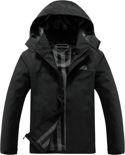 MOERDENG Men's Lightweight Waterproof Hooded Rain Jacket Outdoor Raincoat Shell Jacket for Hiking Travel