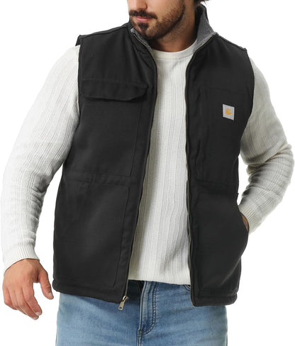 Men's Loose Fit Washed Duck Fleece-Lined Waterproof Workwear Mock-Neck Vest