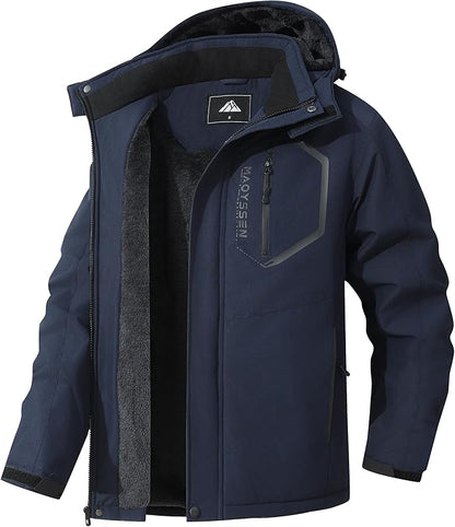 Men's Mountain Ski Jacket Winter Snow Coats Waterproof Warm Fleece Lining Jacket Parka with Hooded